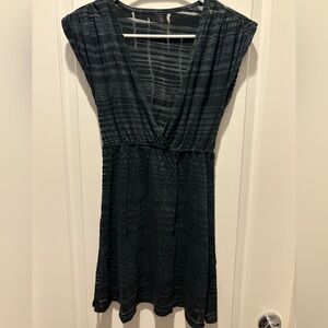 Y2K V neck black mesh dress shirt